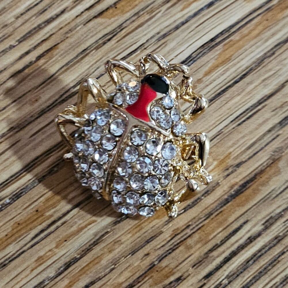 Boutique Clear Rhinestone Beetle Insect Gold-Tone Mixed Metal Brooch Pin